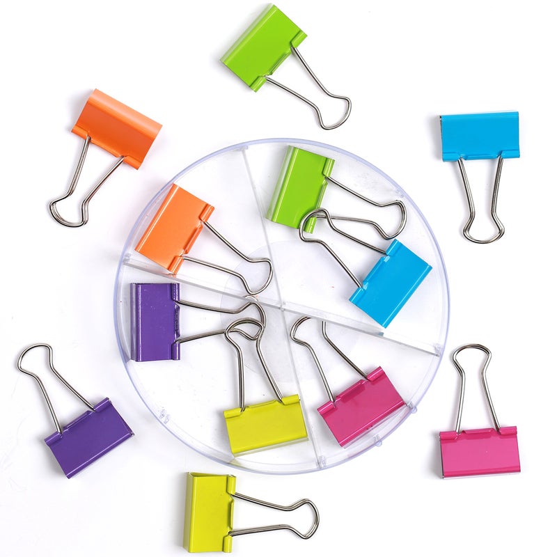 Office Style Medium Sized Binder Clips with Clear Plastic Storage Container - 12 Pieces - Large - Image 3